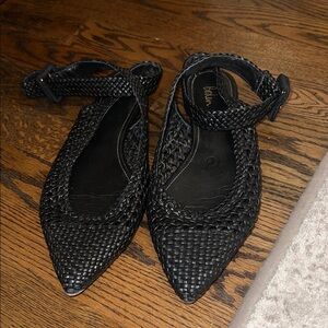 Boden Black Woven Flats with Ankle Strap
